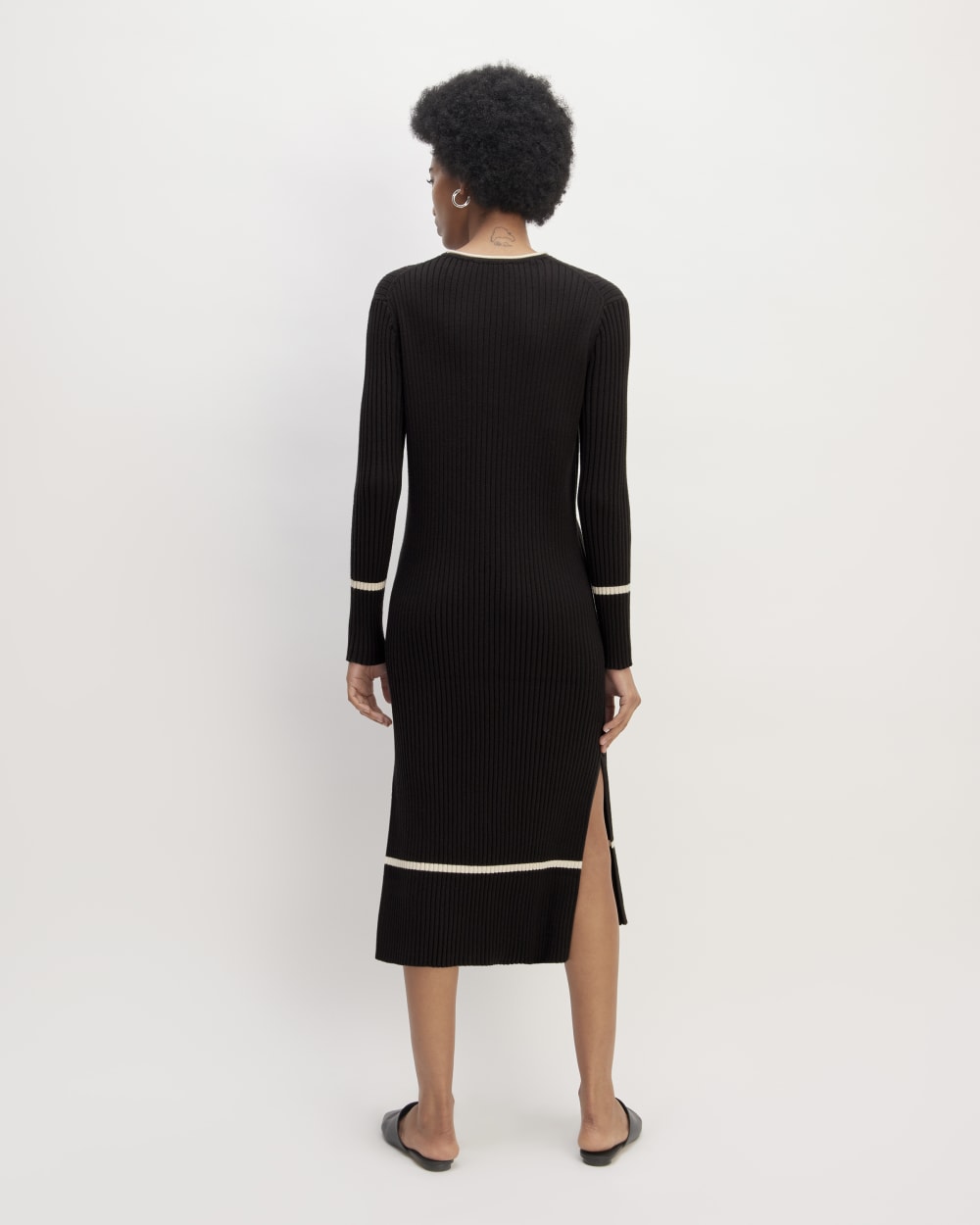 The Cotton Wide Rib Midi Dress | Black