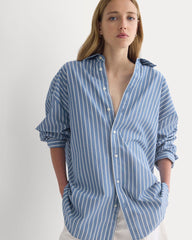 Back-Tie Oversized Shirt in Washed Poplin | Dutch Blue / Bone