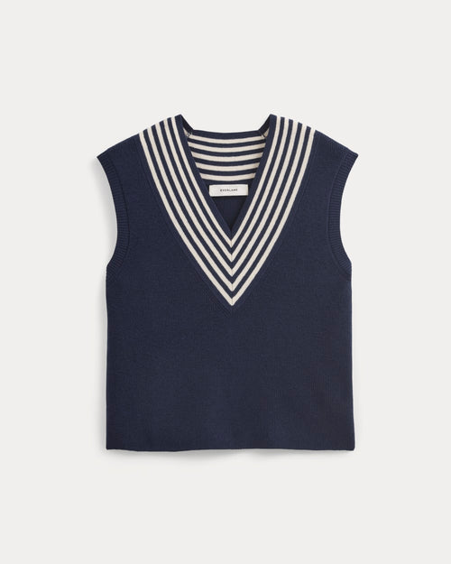 Relaxed V-Neck Vest in Cotton Merino | Navy