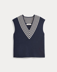 Relaxed V-Neck Vest in Cotton Merino | Navy