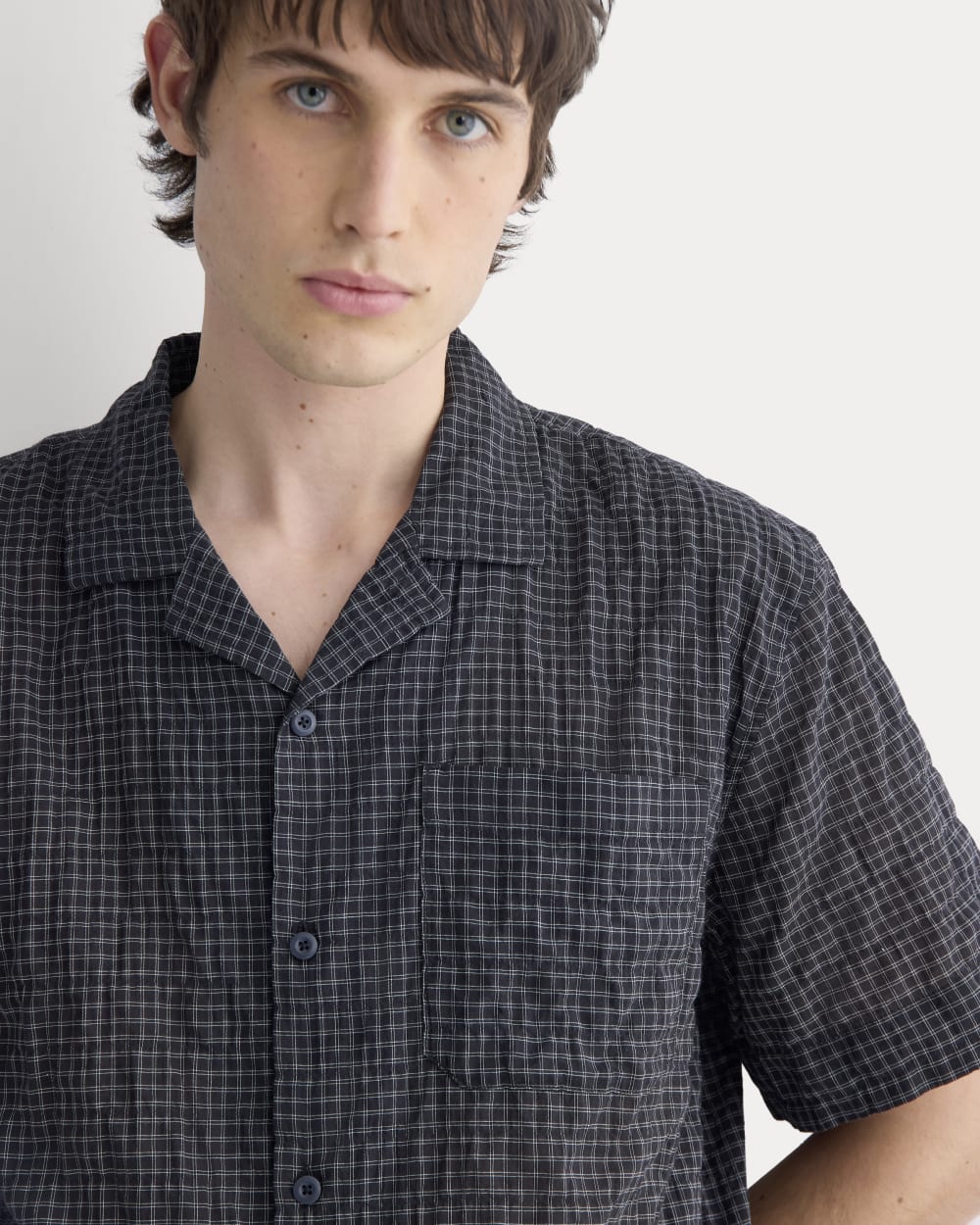 Textured Voile Resort Shirt | Black Plaid