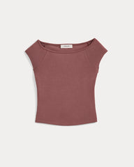 Boatneck Cap-Sleeve Top in Butterknit | Henna Red