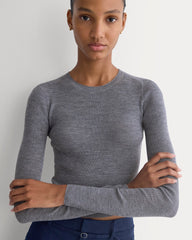 The Cropped Crew Top in Ultrafine Merino | Heather Mid Grey