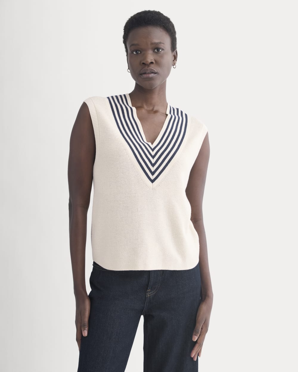 Relaxed V-Neck Vest in Cotton Merino | Canvas