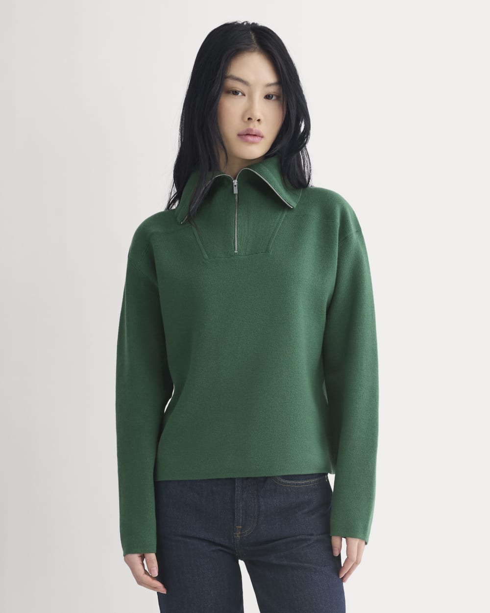 Double Knit Half-Zip in Cotton Merino | Hunter Green