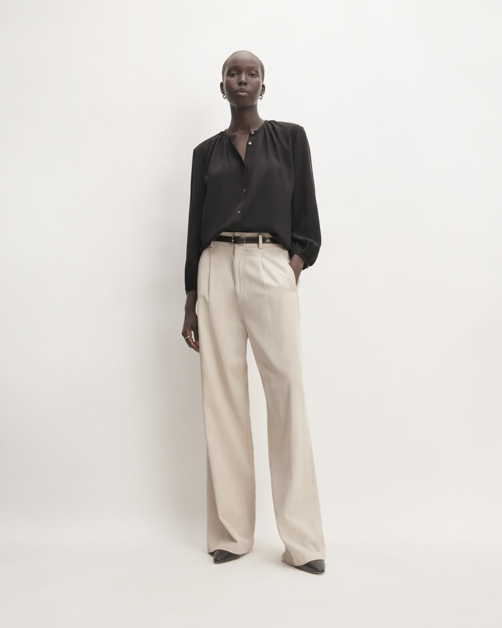 The Washable Clean Silk Shirred Blouse | Black