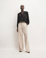 The Washable Clean Silk Shirred Blouse | Black