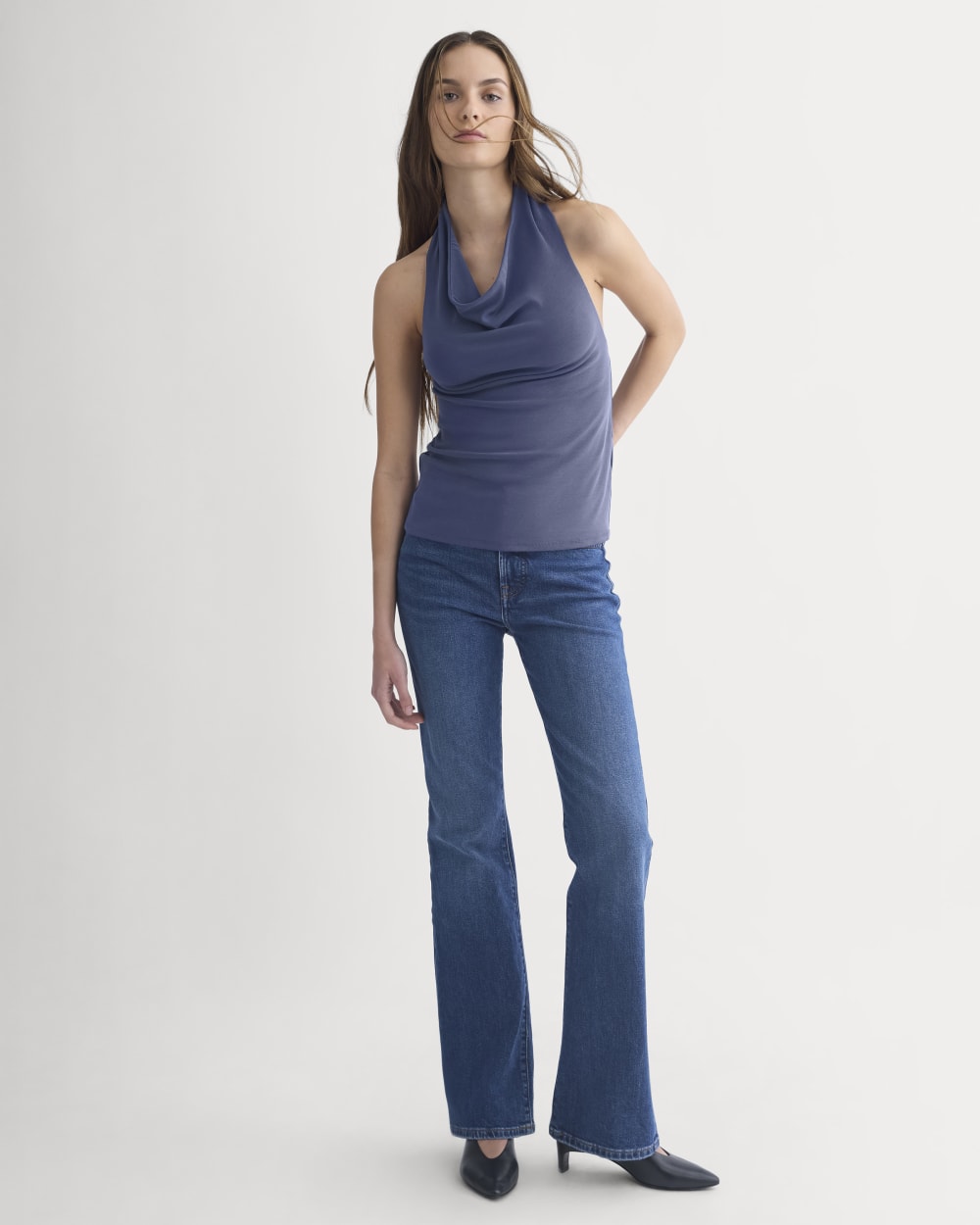 Halter Cowlneck Top in Butterknit | Washed Navy