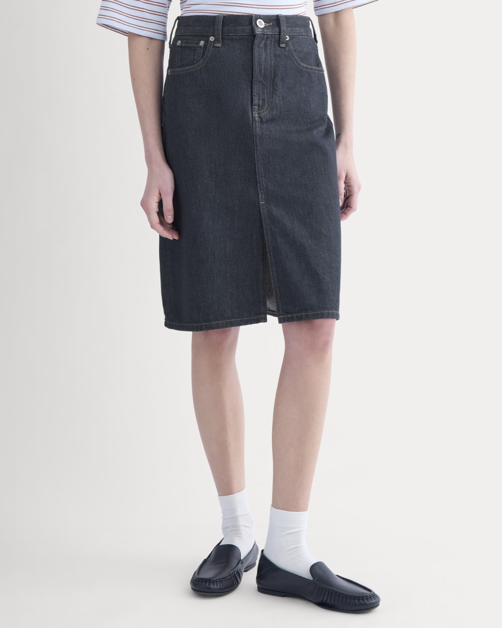 Mid-Rise Denim Midi Skirt | Tungsten Rinse