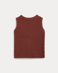 Open-Knit Tunic Vest in Elevated Cotton | Henna Red
