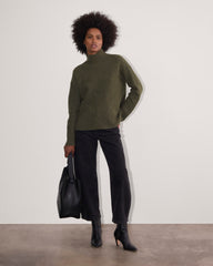 The Honeycomb Funnel Neck in Wool Cashmere | Heathered Army Green