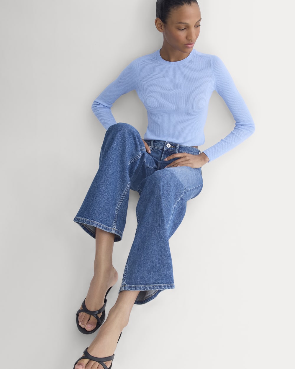 The Cropped Crew Top in Ultrafine Merino | Open Air Blue