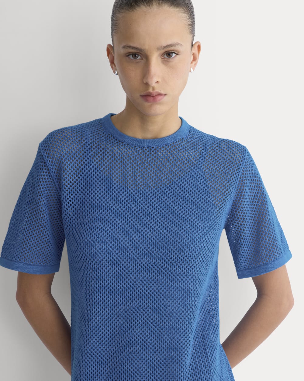Mesh-Knit Short-Sleeve Dress | Imperial Blue