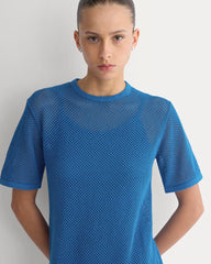 Mesh-Knit Short-Sleeve Dress | Imperial Blue