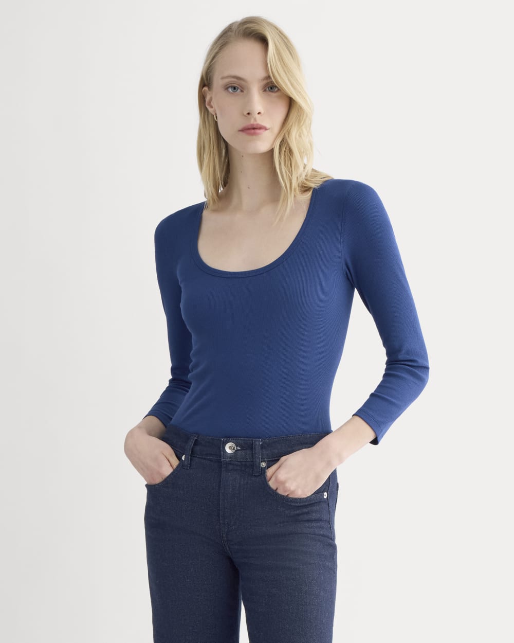 Luxe Rib Deep U-Neck Top | Estate Blue