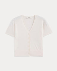 Lace Trim Cardigan in Fine Linen | Bone