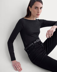 Luxe Rib Boatneck Top |  Black