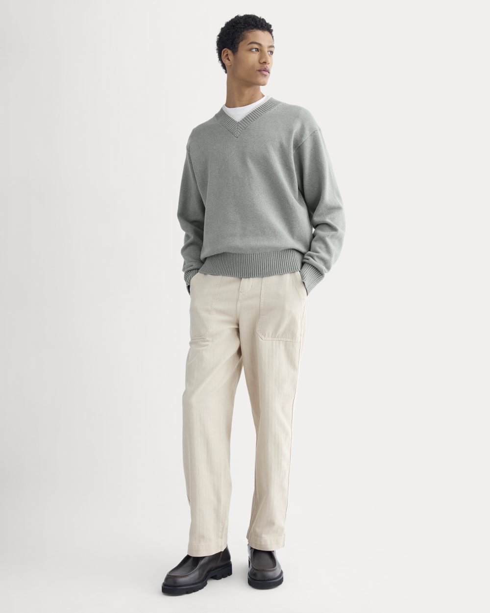 Relaxed V-Neck Sweater in Everyday Cotton | Heathered Lilypad