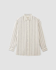 The Boyfriend Shirt in Linen | Bone/Navy