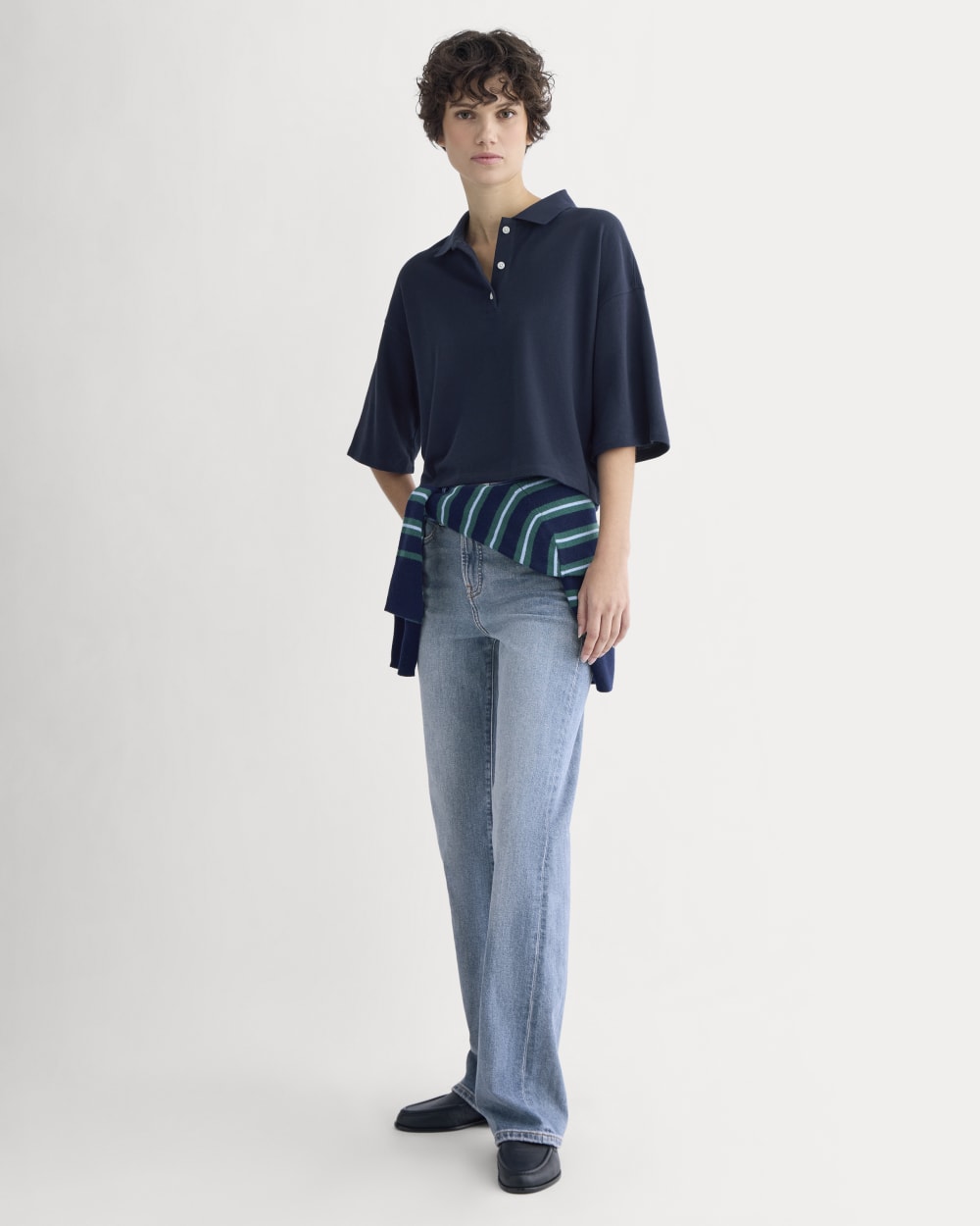 Pique Boxy Polo | Navy