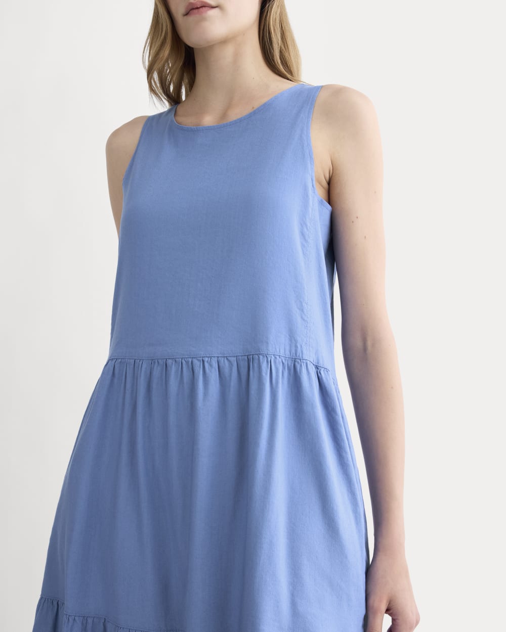 The Tiered Dress in Stretch Linen | Bluebell