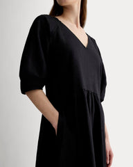 The Linen Oversized Puff-Sleeve Dress | Black