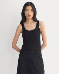Lace-Trimmed Tank in Fine Linen | Black