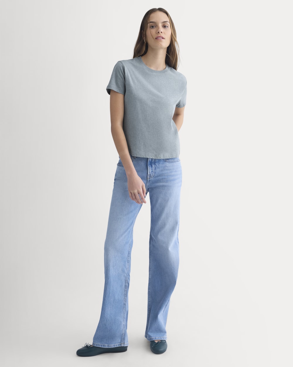 The Box-Cut Tee in Essential Cotton | Heathered Sea | No Pocket