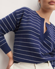 The Cotton-Merino Vintage Henley | Bright Navy / Canvas