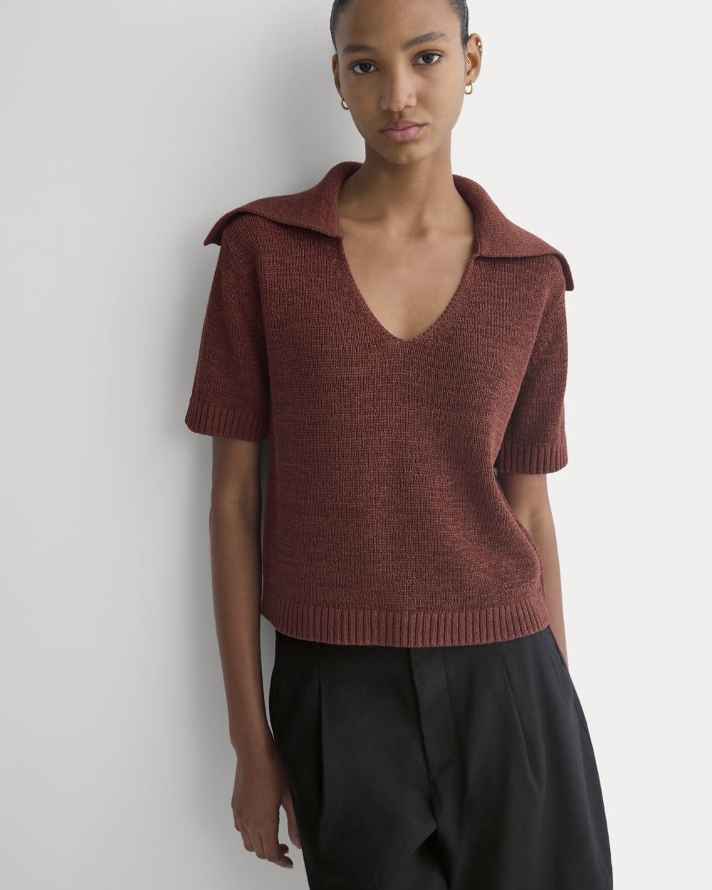 Open Collar Polo | Henna Red