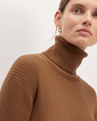 The Cotton-Merino Turtleneck Dress | Rich Camel