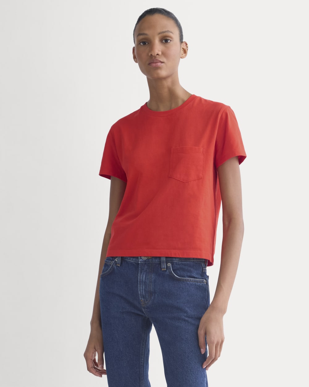 The Box-Cut Tee in Essential Cotton | Fiery Red | Pocket
