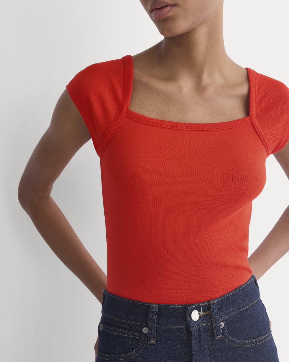 RetroSoft Cotton Square-Neck Tee | Fiery Red
