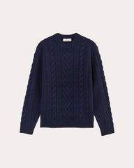 The Felted Merino Cable-Knit Crew | Deep Navy