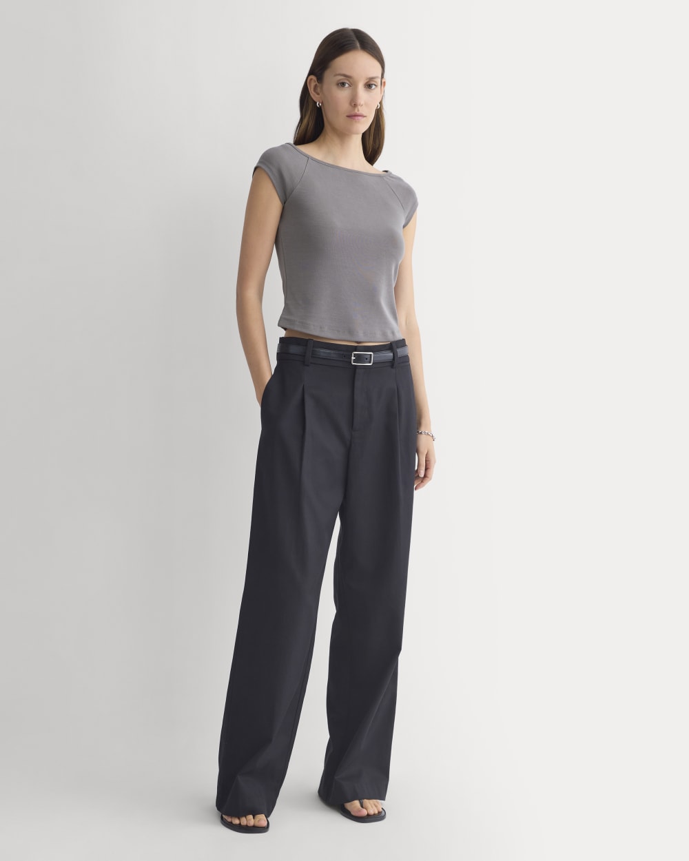 Boatneck Cap-Sleeve Top in Butterknit | Charcoal Grey