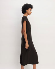 The Rib-Knit Cap-Sleeve Midi Dress | Black