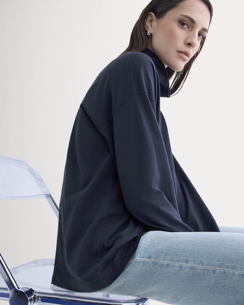 Slouchy Turtleneck In Essential Cotton | Deep Navy