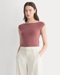 Boatneck Cap-Sleeve Top in Butterknit | Henna Red