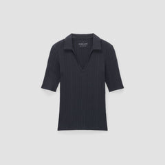 The Rib Soft Knit Open Collar Polo | Navy