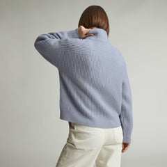 The Half-Zip Sweater in Luxe Merino | Periwinkle / Light Heather Oat