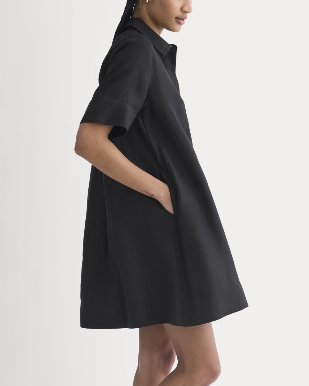 Mini Popover Shirtdress in Linen | Black
