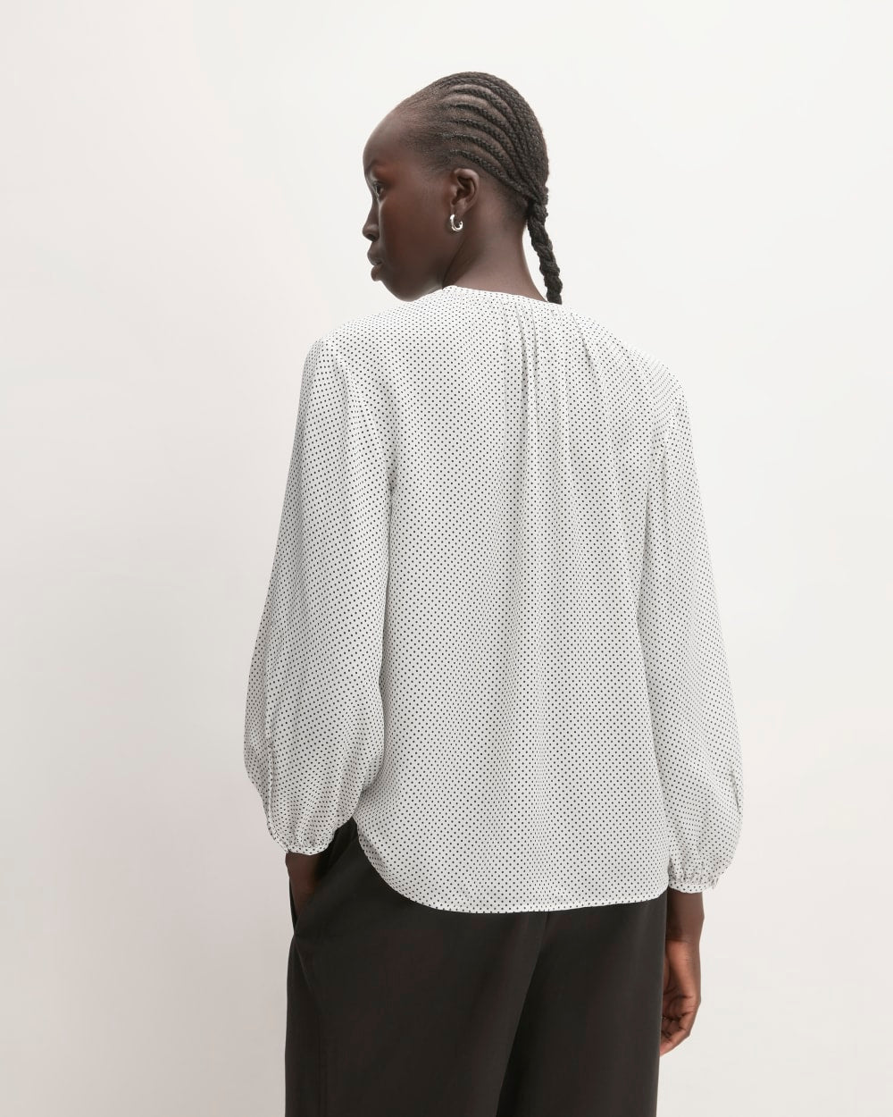 The Washable Clean Silk Shirred Blouse | Bone / Black Polka Dot