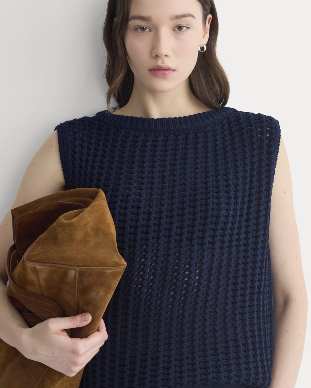 Open-Knit Tunic Vest in Elevated Cotton | Navy