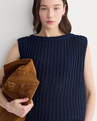 Open-Knit Tunic Vest in Elevated Cotton | Navy