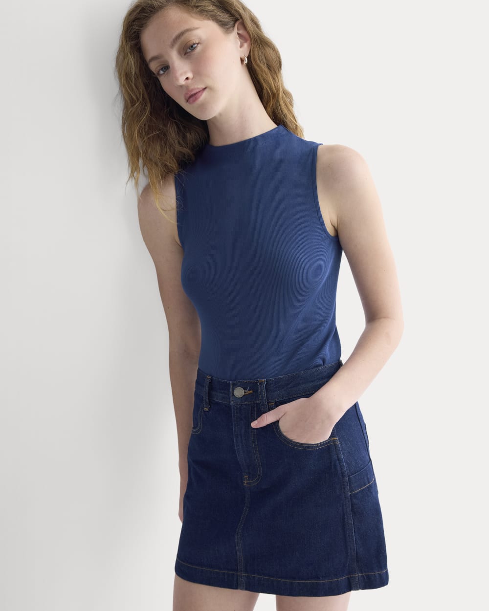 The Luxe Rib Funnel-Neck Tank | Estate Blue