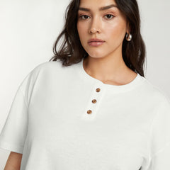 The Vintage Henley Hemp Tee | White