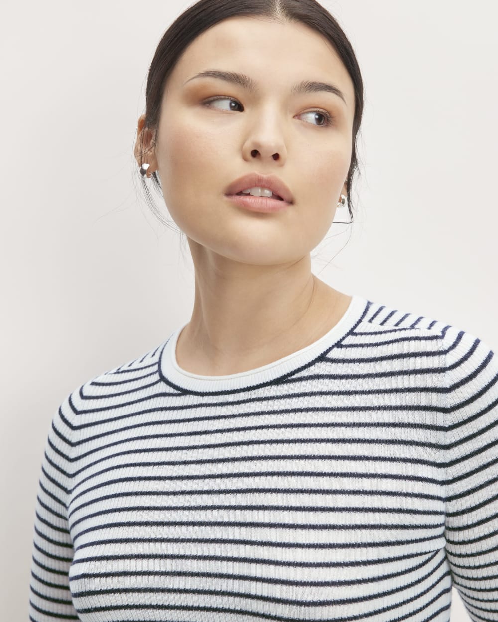 The Long-Sleeve Sweater Tee in Ultrasoft Merino | Bone/Navy