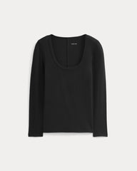 Luxe Rib Deep U-Neck Top | Black