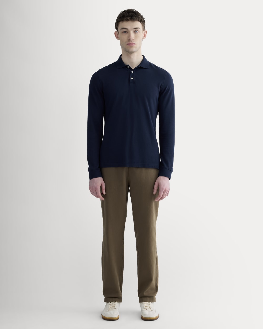 The Long-Sleeve Pique Polo | Deep Navy