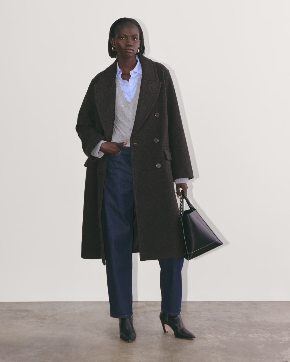 The Double-Breasted Coat in Wool | Heather Charcoal